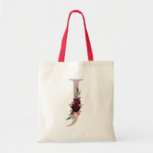 Burgundy Red Blush Pink Monogram Letter J Wedding Tote Bag