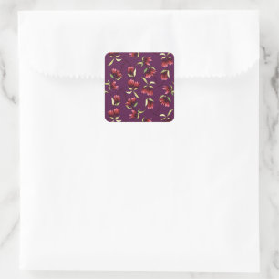 Burgundy Red Blush Pink Rustic Bohemian Floral Square Sticker