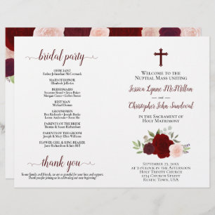 Burgundy Red Blush Roses Catholic Wedding Program