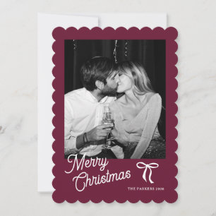 Burgundy Red Bow Elegant Christmas Photo Holiday Card