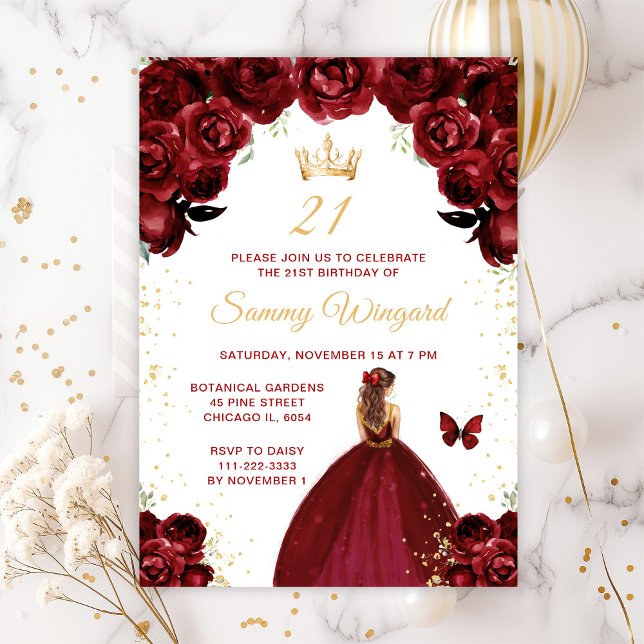 Burgundy Red Brown Hair Princess Birthday Party Invitation (Creator Uploaded)
