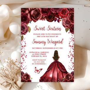 Burgundy Red Brown Hair Princess Sweet Sixteen Invitation