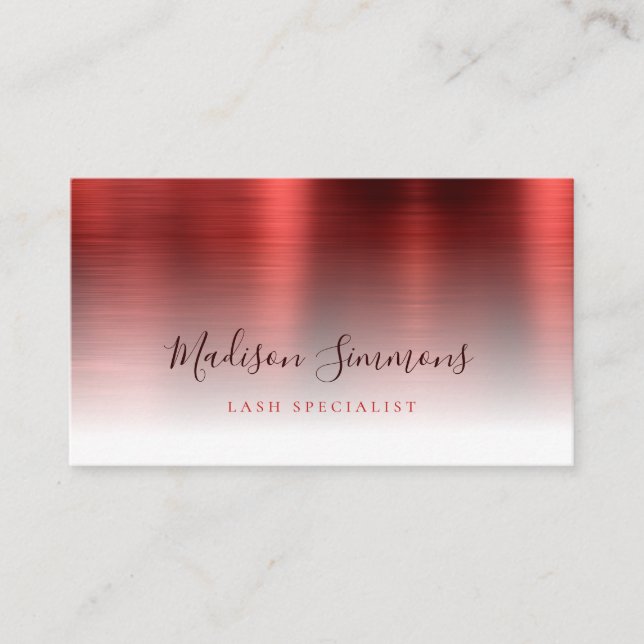 Burgundy Red Brushed Metal Monogram Stylish Script Business Card (Front)