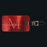 Burgundy Red Brushed Steel Metal Script Monogram Luggage Tag<br><div class="desc">Burgundy Red Brushed Steel Metal Script Monogram Bag Tag</div>