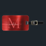 Burgundy Red Brushed Steel Metal Script Monogram Luggage Tag<br><div class="desc">Burgundy Red Brushed Steel Metal Script Monogram Bag Tag</div>