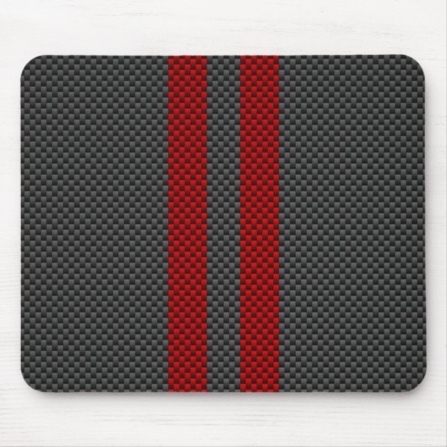 Burgundy Red Carbon Fibre Like Racing Stripes Mouse Pad (Front)