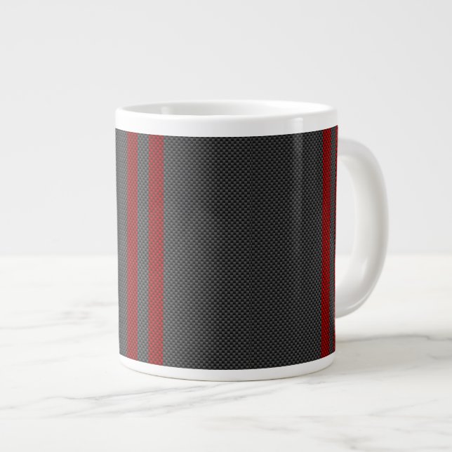 Burgundy Red Carbon Fibre Style Stripes Large Coffee Mug (Front Right)