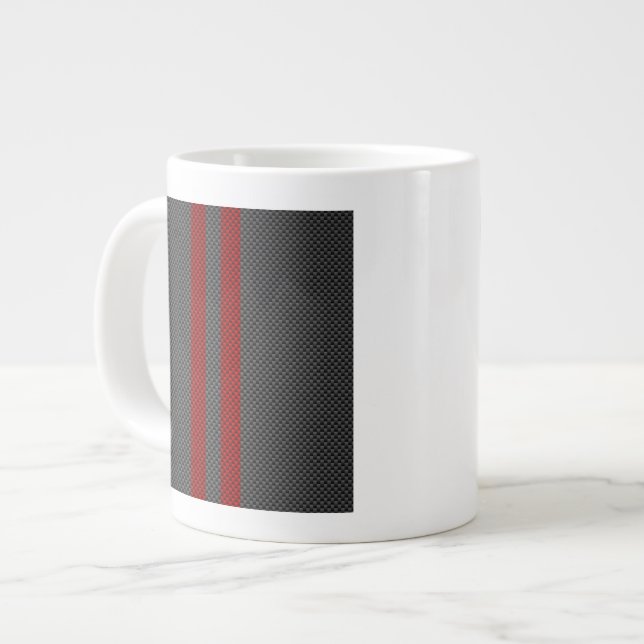 Burgundy Red Carbon Fibre Style Stripes Large Coffee Mug (Front Left)
