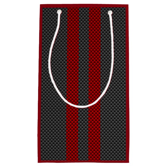 Burgundy Red Carbon Style Racing Stripes Decor Small Gift Bag (Front)