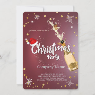 Burgundy red,Champagne Christmas Company Invitation