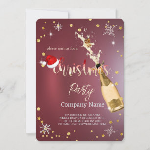 Burgundy red,Champagne Christmas Company Invitation