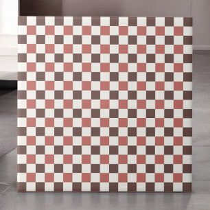 Burgundy Red Chequered Pattern Retro Minimalist Ceramic Tile