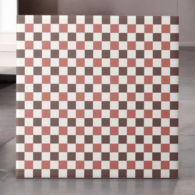 Burgundy Red Chequered Pattern Retro Minimalist Ceramic Tile (Creator Uploaded)