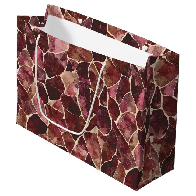 Burgundy Red Chic Abstract Bridal Shower Large Gift Bag (Front Angled)