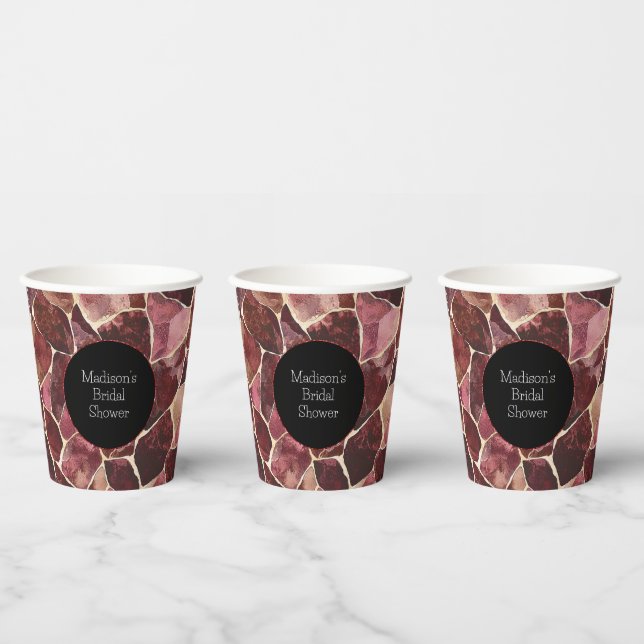 Burgundy Red Chic Abstract Bridal Shower Paper Cups (Multi)