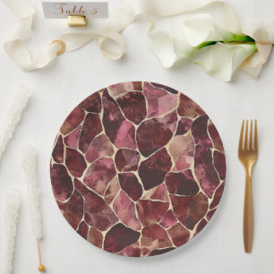Burgundy Red Chic Abstract Paper Plate