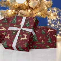 Burgundy Red Christmas ,Gold Reindeer