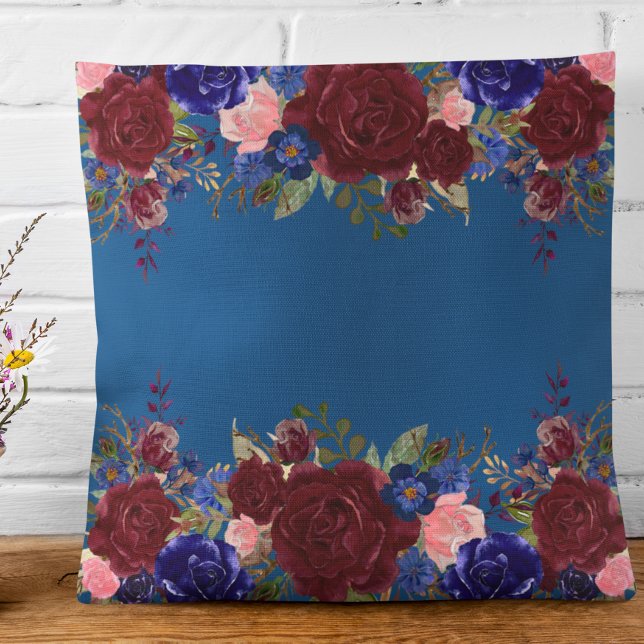Burgundy Red Classic Blue Navy Rose Flower Cushion (Creator Uploaded)