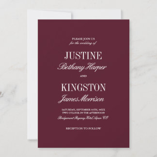 Burgundy Red Classic Script Wedding Invitation