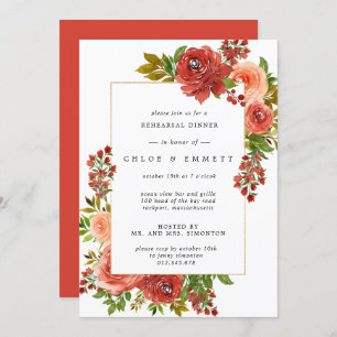 Burgundy Red Coral Pink Floral Rehearsal Dinner Invitation
