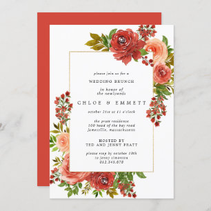 Burgundy Red Coral Pink Rose Post-Wedding Brunch Invitation