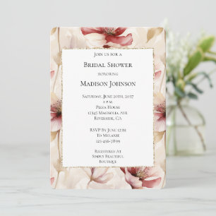 Burgundy Red Cream Floral Bridal Shower Invitation