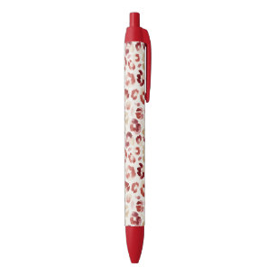 Burgundy Red Cream Leopard Print Black Ink Pen