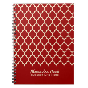 Burgundy Red & Cream Quatrefoil Pattern Notebook