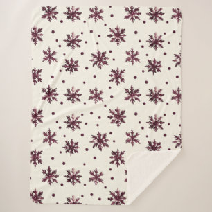 Burgundy Red Cream Snowflakes Christmas Sherpa Blanket