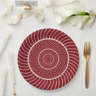 Burgundy red cream spiral snail fibonacci sequence paper plate