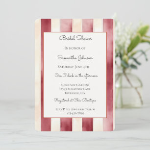 Burgundy Red Cream Stripes Bridal Shower Invitation