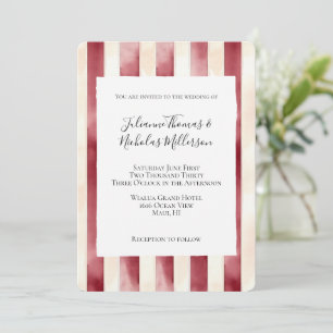 Burgundy Red Cream Stripes Wedding  Invitation