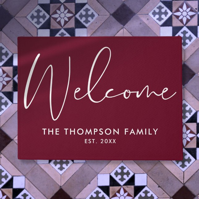 Burgundy Red Custom Family Name Welcome Doormat (Burgundy Red Custom Family Name Welcome Doormat)