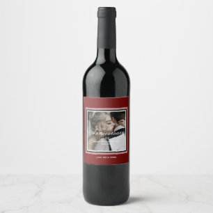 Burgundy red customisable 50th anniversary photo wine label