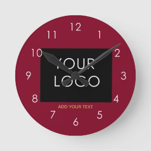 Burgundy Red Customisable Business Add Your Logo   Round Clock