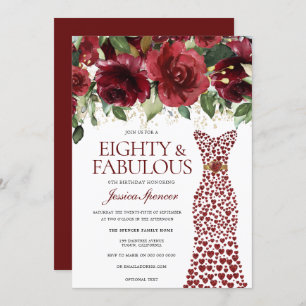 Burgundy Red Dress 80 & Fabulous 80th Birthday Invitation