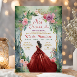 Burgundy Red Dress Forest Princess 15 Mis Quince Invitation