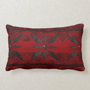 Burgundy Red Elegance & Black Snowflakes Lumbar Cushion