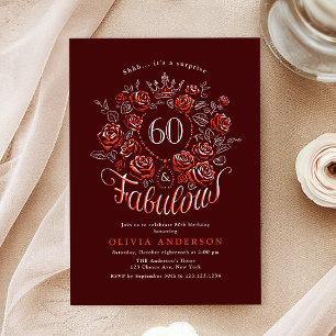 Burgundy Red Elegant Floral 80 & Fabulous Birthday Invitation