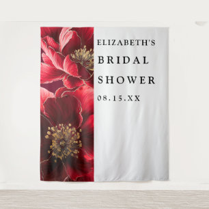 Burgundy Red Elegant Floral Bridal Shower Backdrop Tapestry