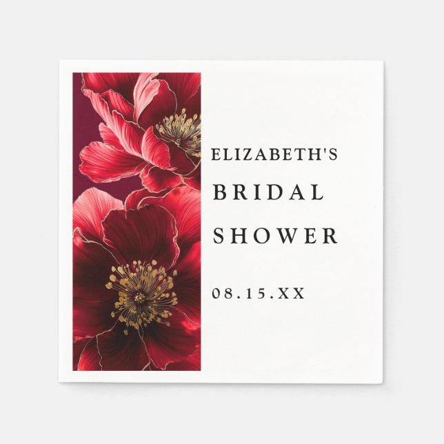 Burgundy Red Elegant Floral Bridal Shower Napkins (Front)