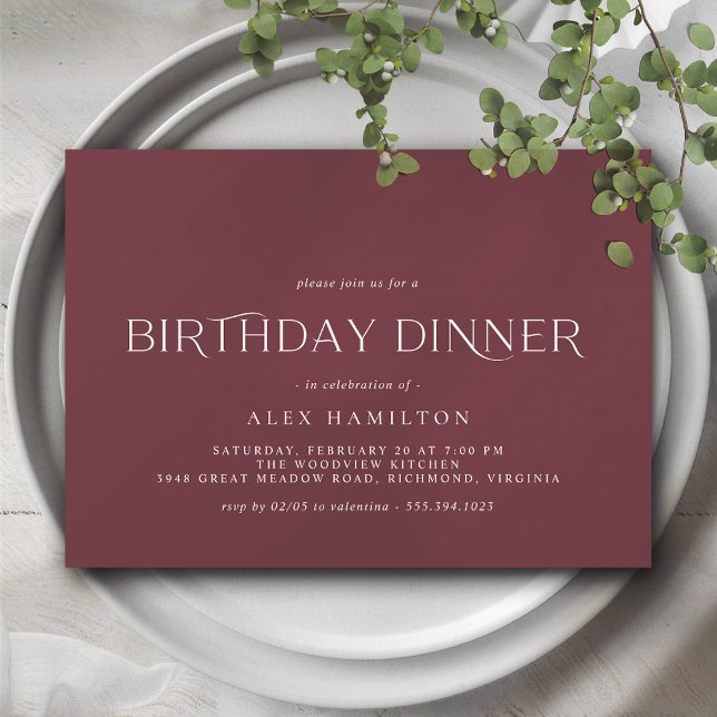 Burgundy Red | Elegant Maroon Birthday Dinner Invitation (Creator Uploaded)