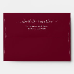 Burgundy Red Elegant Script Return Address Wedding Envelope