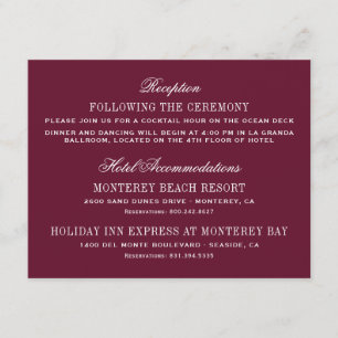 Burgundy Red Elegant Wedding Information Enclosure Card