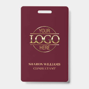 Burgundy Red Employee ID with Custom Business Logo Badge