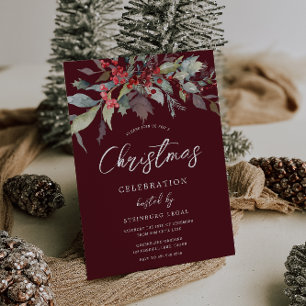 Burgundy Red Festive Office Christmas Party Invitation
