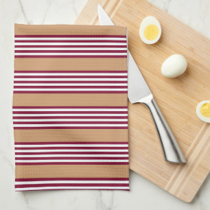Burgundy red five stripes pattern tea towel