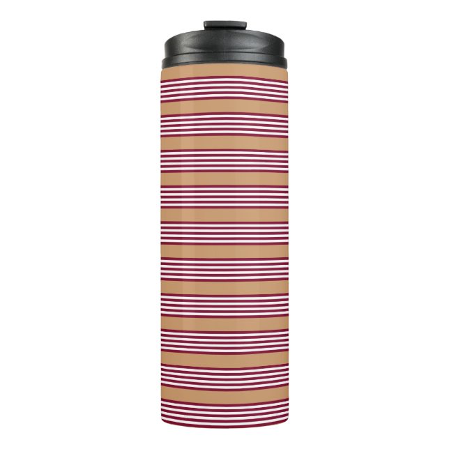 Burgundy red five stripes pattern thermal tumbler (Front)