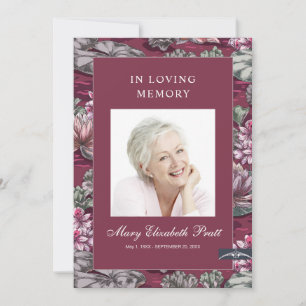 Burgundy Red Floral 3 Photo Funeral Program