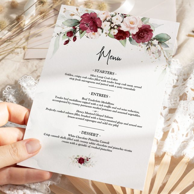 Burgundy Red Floral 4x9 Menu (Creator Uploaded)